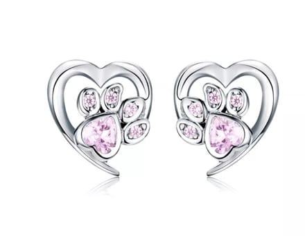 Zilveren Oorbellen Hondenpootje Roze - Sieraden - Romystones