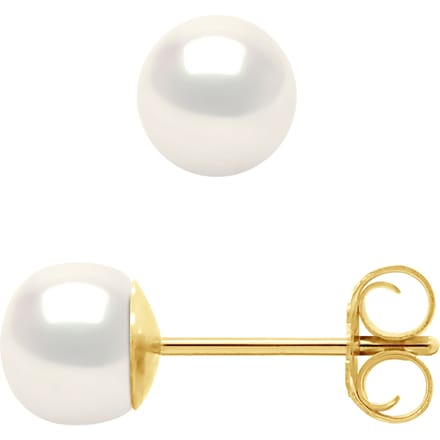 Oorbellen Studs Gekweekte parels 5-6mm Natural White Yellow Gold