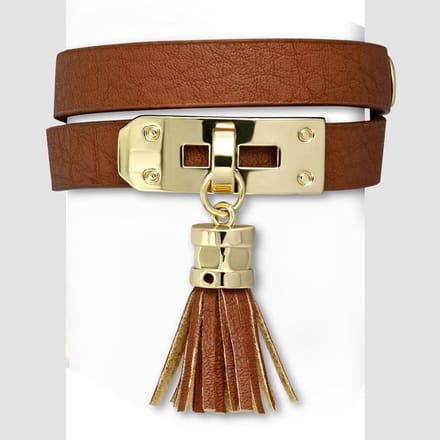 Amanto Armband Cornalt Brown - Dames - PU Leer - Messing - Kwastje - 13 mm - 38 cm