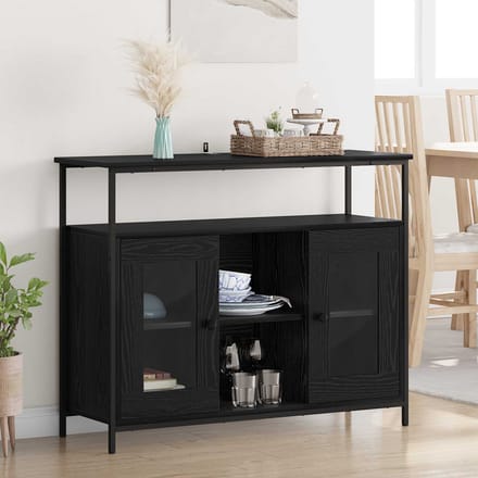 vidaXL - Dressoir - Zwart - Eiken - 100 - x - 35 - x - 80 - cm - Bewerkt - hout