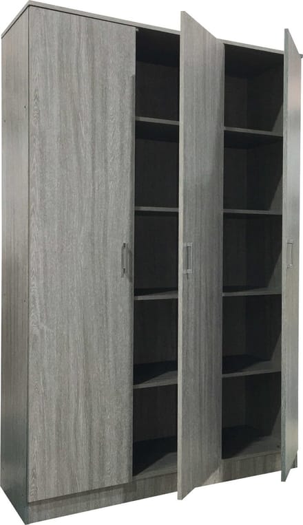 Opbergkast Ray Grijze Eik – 3 Draaideuren – 4 Legplanken – 120 x 40 x 180 cm _ Rousseau