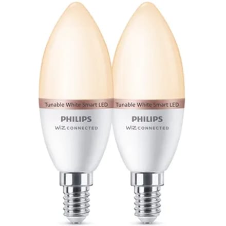 Philips Smart Lighting - LED-kaarslamp - E14 fitting - Warm- tot koelwit licht - Dimbaar - 2 pack - 40W - Kaarslamp: C37 - Wifi