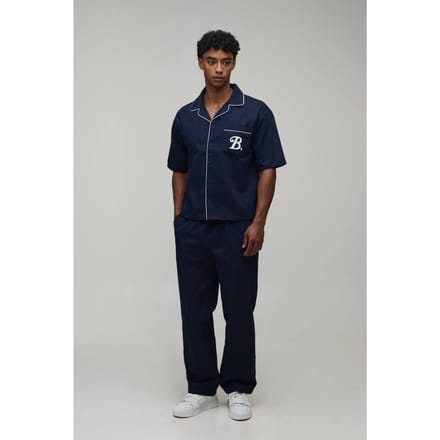 Oversized Shirt Met Zakdetail En Ontspannen Broek Set In Twill | Navy | Size Medium