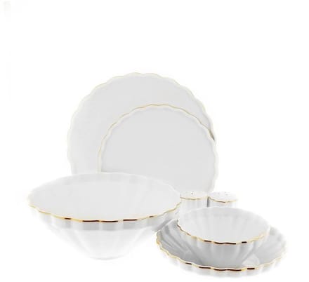 Flores - Porseleinen Serviesset - 27-delig - Wit/Goud - 6-Persoons - Dinerset