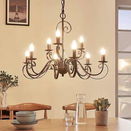 Lindby - kroonluchter - 9lichts - Metaal - H: 54 cm - E14 - roestbruin
