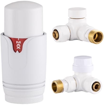 Granitan Thermostatische Radiatorkraan - 3weg Aansluiting Afsluitbaar - 12 inch - Wit