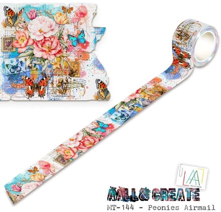 Washi tape 25 mm 10 m Peonies airmail