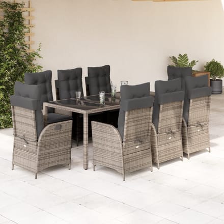 vidaXL - 9-delige - Tuinset - met - kussens - poly - rattan - grijs