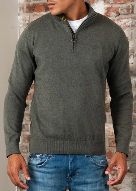 Barbour Cotton half zip knitted jumper - olive marl