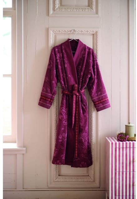 Pip Studio Jasmin Jacquard Bathrobe Badjas - Donker roze - L