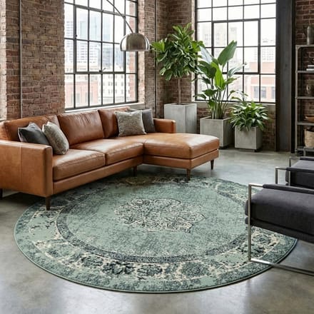 FRAAI Rond vintage vloerkleed - Wonder Groen/Zwart - Ø 100cm