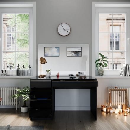 Make-uptafel met spiegel 120 cm - Zwart met gouden accenten - Moderne dressing tafel met opbergmogelijkheden