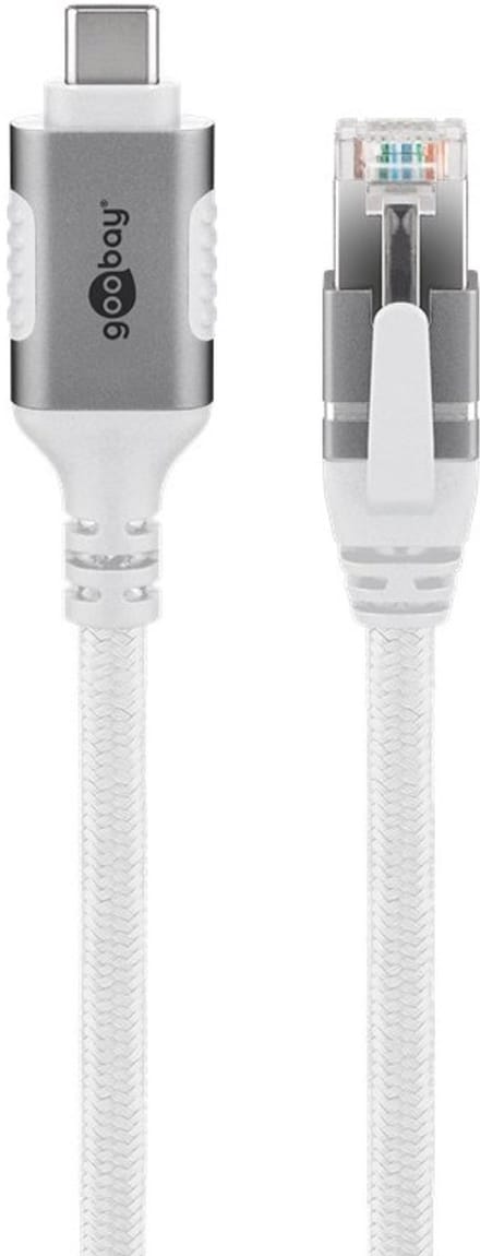 USB-C (m) naar RJ45 (m) - Gigabit Ethernet Kabel - Nylon Sleeve - 3 meter - Wit