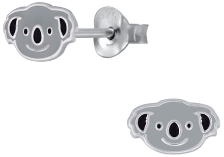 Joy|S - Zilveren Koala oorbellen - 8 x 5 mm - grijs
