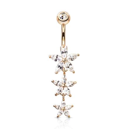 Navelpiercing Triple Marquise CZ Flowers - rose - LMPiercings