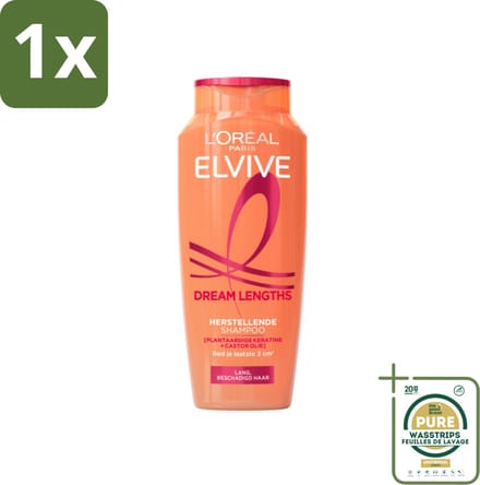 1 x L'Oréal Elvive Dream Lengths Shampoo 250 ml- Lang Haar - Beschadigd Haar - Herstel Shampoo - Keratine Shampoo - Castorolie Shampoo