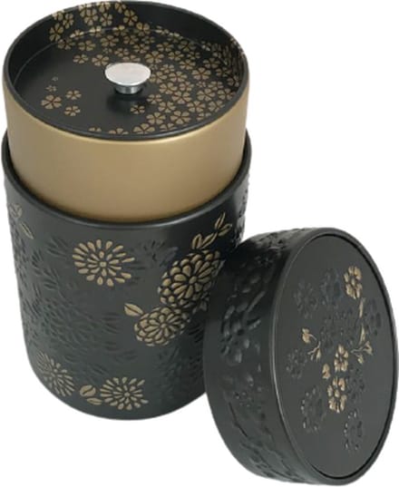 Bewaarblik met deksel - Bewaarblik thee - Bewaarblik koffie - Bewaarblik zwart/goud 150 gram