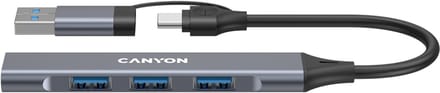 Canyon DS-02 4-in-1 USB-A/C hub, Grijs USB hub - 4 - USB 3.0 - Grijs