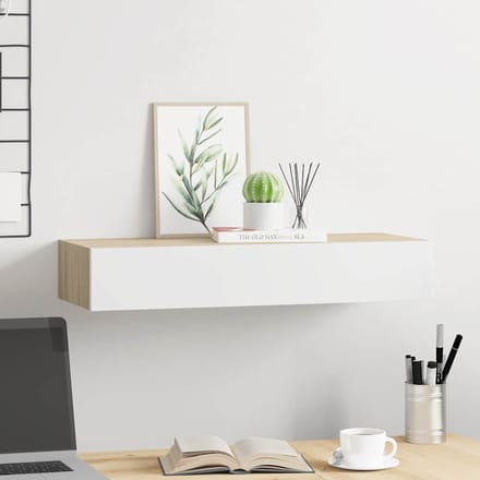vidaXL - Wandladekast - eiken - en - wit - 60x23,5x10cm - MDF