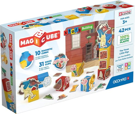 Geomag MagiCube Story Building Drie Kleine Biggetjes - Magnetisch Speelgoed - 42-delig - Vanaf 3 jaar