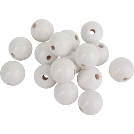 Houten kralen, Ø 15 mm - Wit