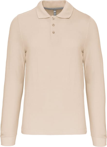 Herenpoloshirt met knopen en lange mouwen Light Sand - M