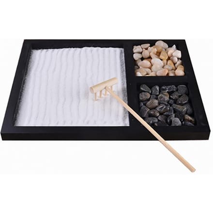 Mini Meditatie Zandtafel Decoratie met Hark Zand en Stenen voor Thuis Kantoor white