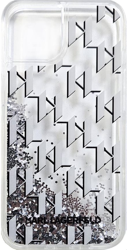Karl Lagerfeld Back cover - iPhone 15 - Wit - Liquid glitter - Monogram gradient