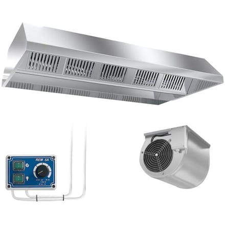 GGM Gastro Deckenhaube mit Motor - 2000mm - mit externen Regler, Filter & Lampe Zilver
