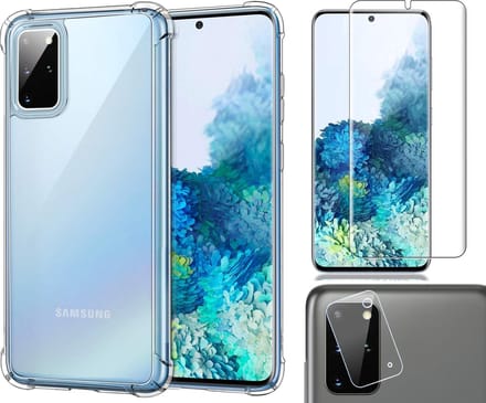 Hoesje geschikt voor Samsung Galaxy S20 Plus - Transparant Shock Proof Siliconen Case + Screenprotector + Camera Protector