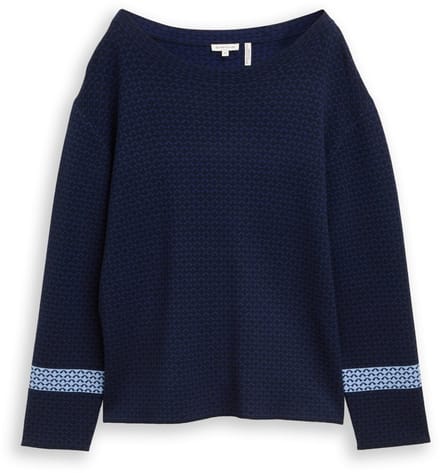 Tom Tailor - Losvallende jacquard gebreide trui - Maat S - blue mini argyle