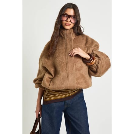 boohoo Dames Bomberjack met textuur van wollook | Camel | Maat: 40