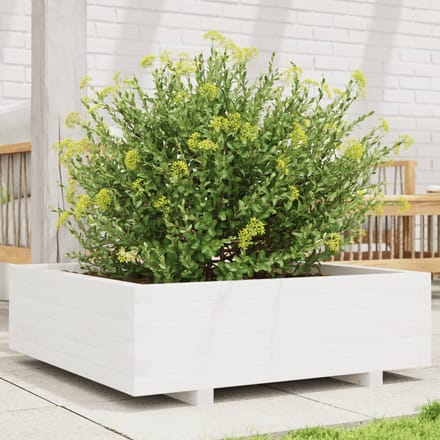 vidaXL - Plantenbak - 80x80x26,5 - cm - massief - grenenhout - wit