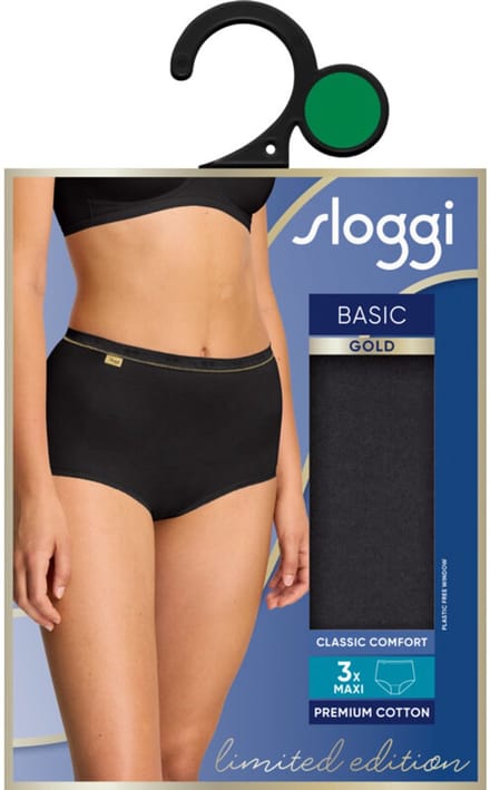 Sloggi Basic Gold Limited Edition – 3-Pack Midi Slips – Premium Cotton – Classic Comfort | Damesonderbroek Zwart Maat 44 - 3 stuks