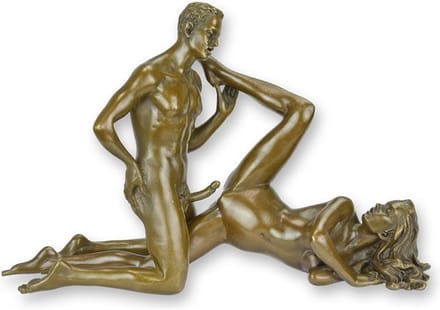 Naakte dame en man - Bronzen beeld - Erotisch sculptuur - 12,7 cm hoog