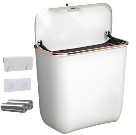 Wand Prullenbak - Afvalbak Met Haak - Ruimte Besparen - Compact Ontwerp - 7 Liter - Wit