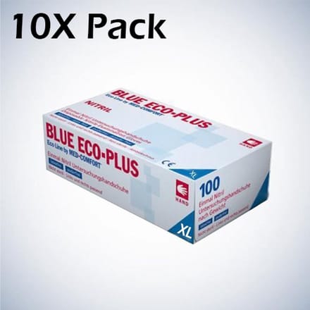 10x Pack Blue ECO-PLUS Nitril (100 stuks per doos) Maat xl - Handschoenen - Wegwerp - Blauw -