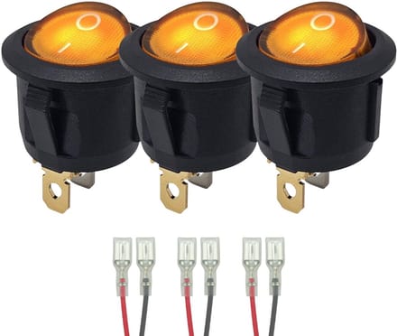ProRide Wipschakelaar ON-OFF KCD2-220 - met Aansluitkabels - Rond - 3 pins - 250V/6A - Oranje - 3 stuks