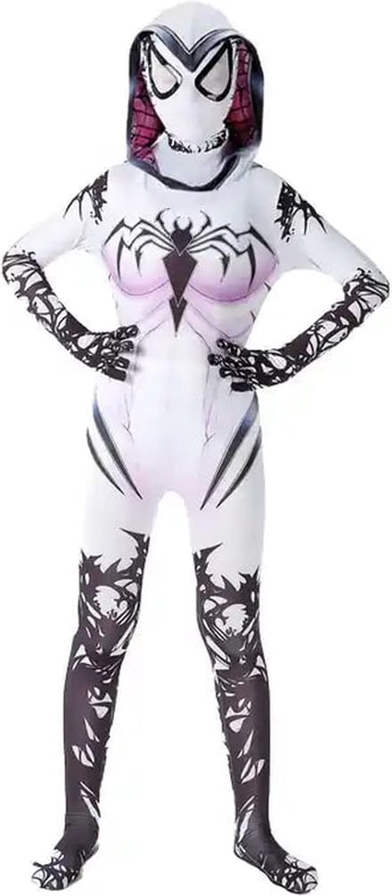 Superheldendroom - Halloween Spider-Gwen - 122 (6/7 Jaar) - Verkleedkleding - Superheldenpak - Actieheld - Carnaval
