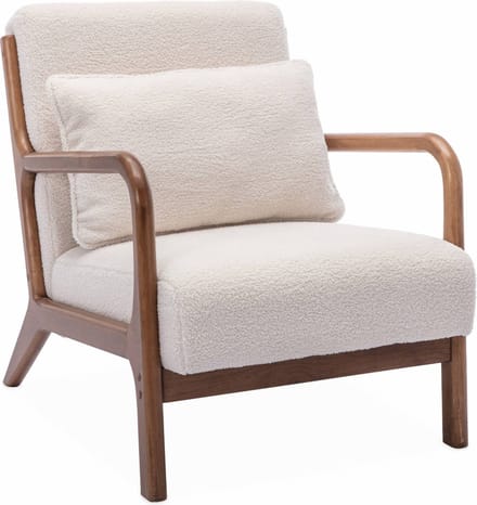 sweeek - Scadinavische fauteuil van walnootkleurig hout en bouclé - lorens