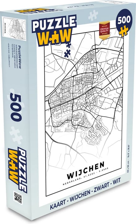 Puzzel Kaart - Wijchen - Zwart - Wit - Legpuzzel - Puzzel 500 stukjes