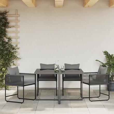 vidaXL - Stoel - 4 - st - Zwart - en - Anthraciet - PE - Riet