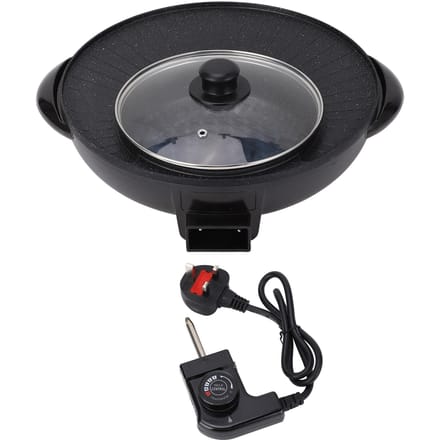 2 in 1 Anti-aanbak Elektrische Grill & Hot Pot met Glazen Deksel gray