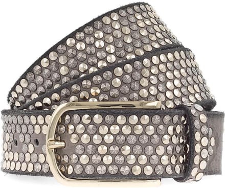 b.belt Leren Riem Nietengürtel Zoe Gold W75 Taupe Grijs