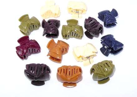 Haarklemmetjes 2,5 cm strik-vorm bruin-creme-groen-rood-blauw.