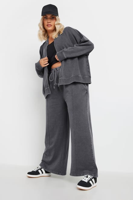 Yours Oversized Bomberjack Van Sweaterstof In Grijze Acid Wash Size 48