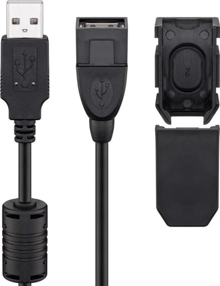 Goobay USB 2.0 Hi-Speed Extension Cable with Securing Clip, black 2 m