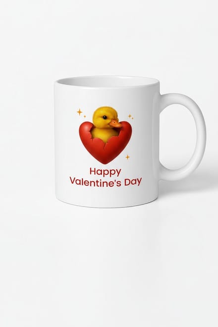 Valentijnsdag Mok met Schattig Eendje in Hart - Happy Valentine's Day Cadeau