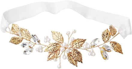 Bruidskousenband - Bruidsaccessoire - Bruiloft Accessorize - Kristal en Parel - 13.5 cm - Goudwit