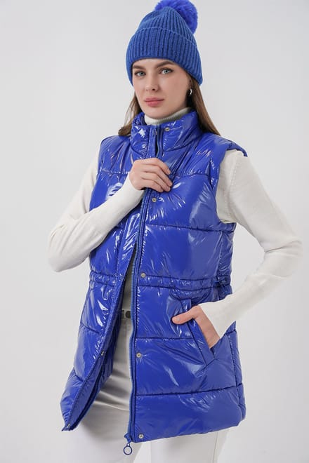Glanzende Gevoerd Vest met Rits